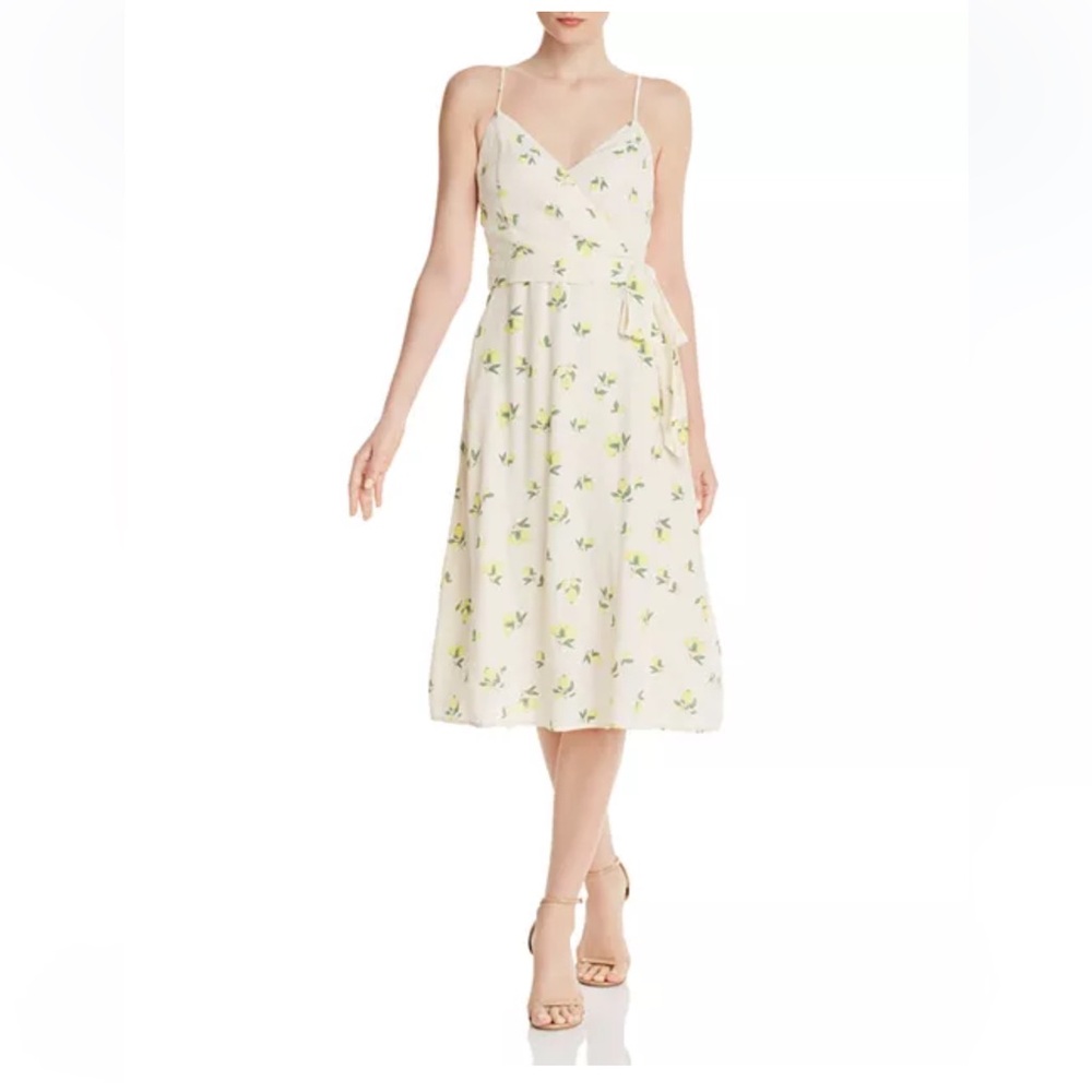 Aqua cream lemon print wrap dress
